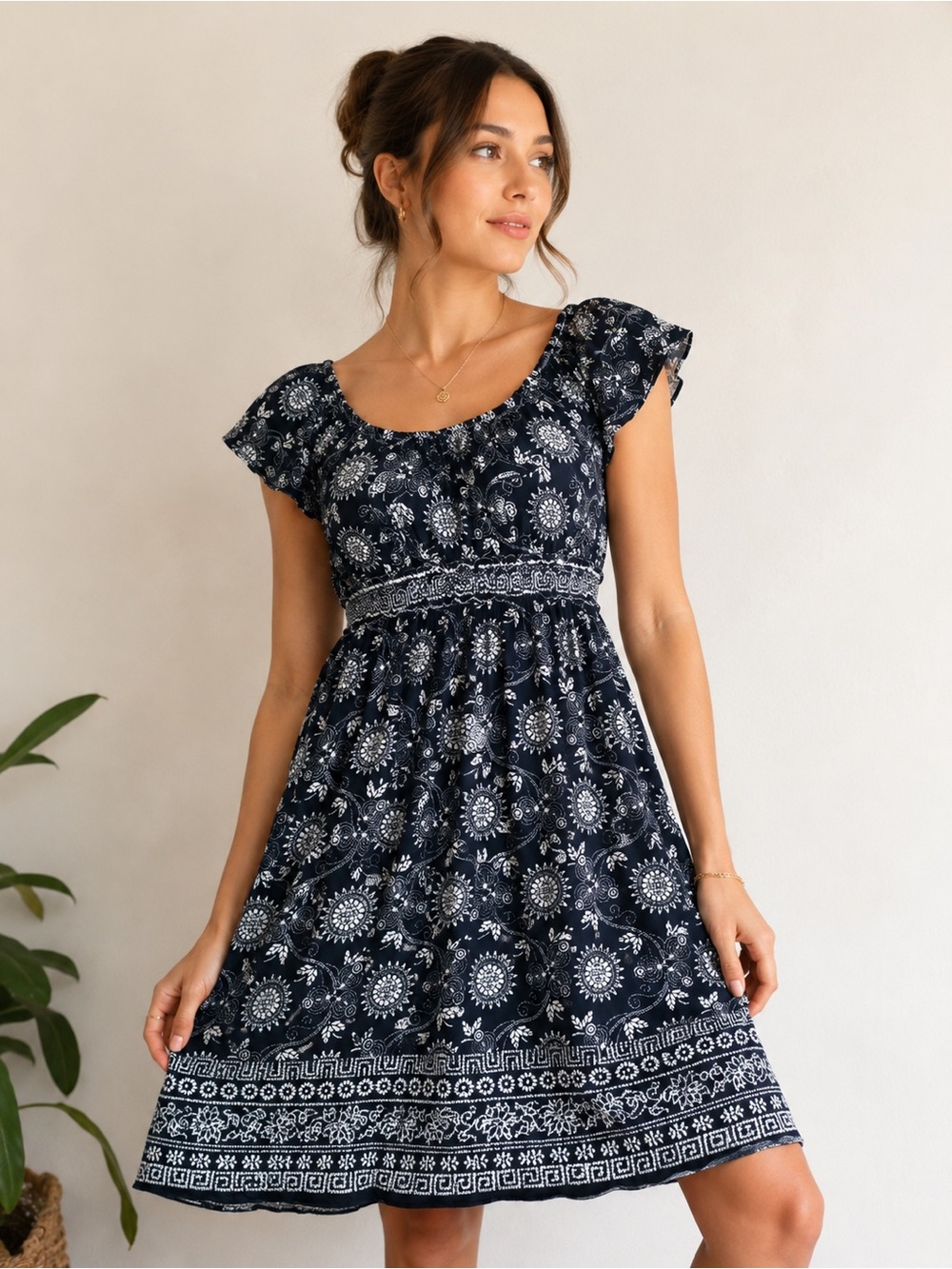Studios M Black and White Floral Midi Dress